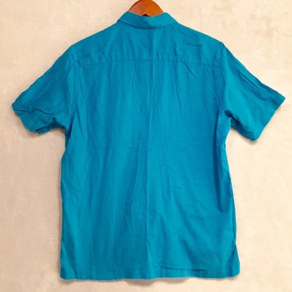 Stone + Stone Mens Short Sleeve Button Shirt Sz.M/Blue/Linen-Cotton - Picture 2 of 8